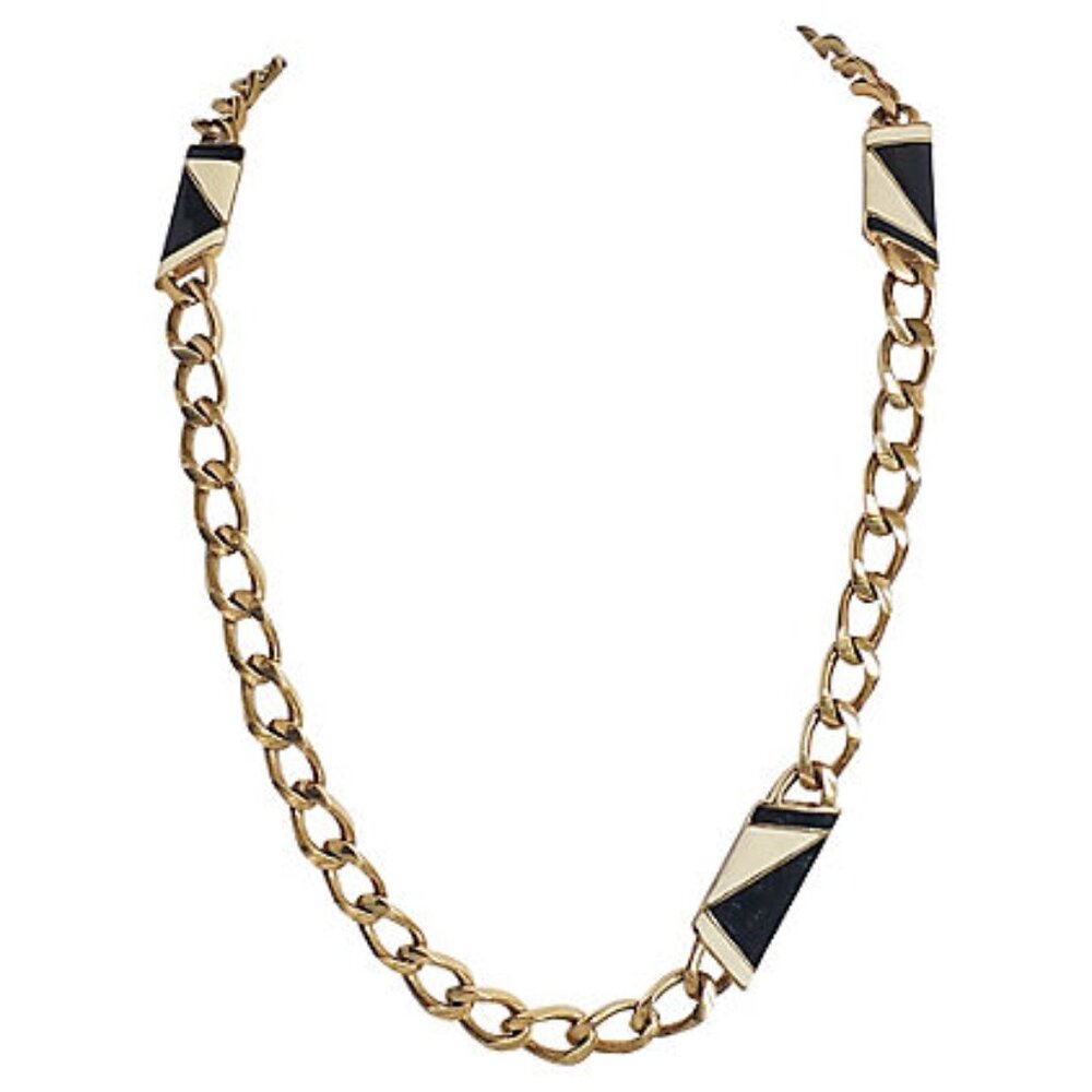 Vintage 1980s Signed Monet Goldtone Navy Enamel Nautical Sautoir Necklace